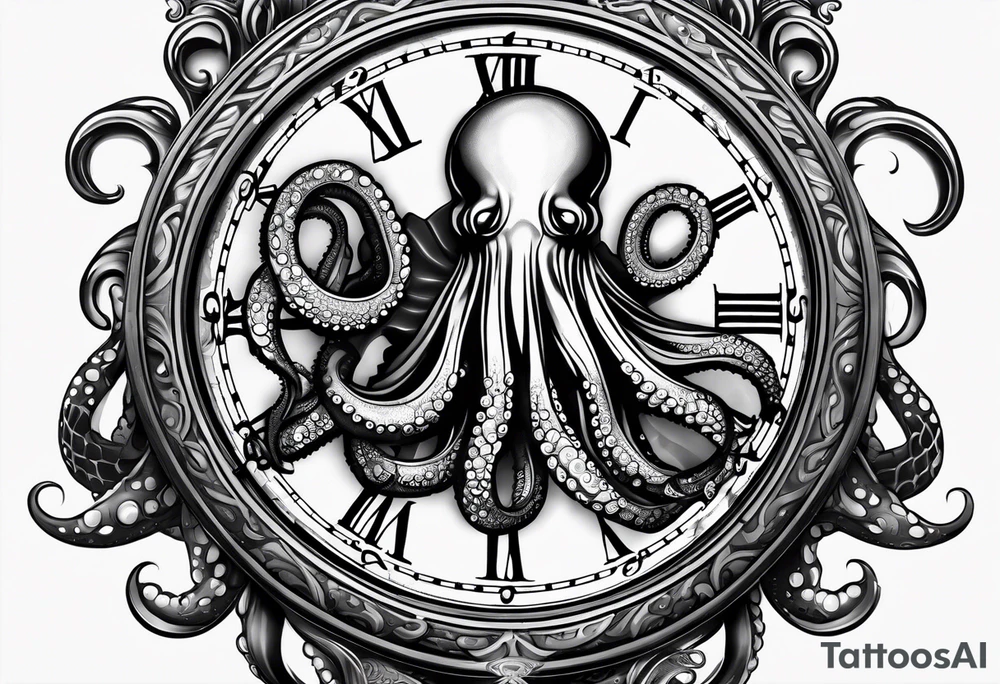 pocket watch wrapped under an aggressive octopus tattoo idea
