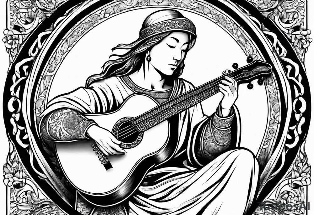 medieval man playing the lute tattoo idea