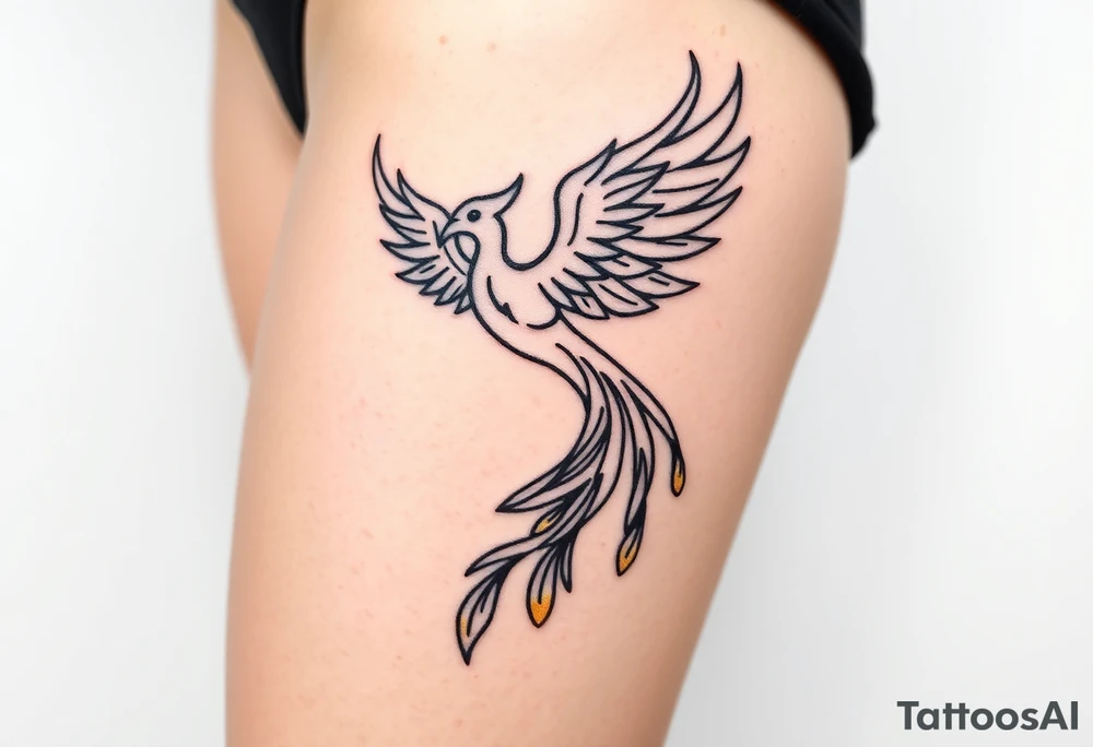 magnificent phoenix rising from golden flames with trailing embers tattoo idea