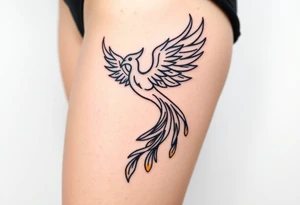 magnificent phoenix rising from golden flames with trailing embers tattoo idea