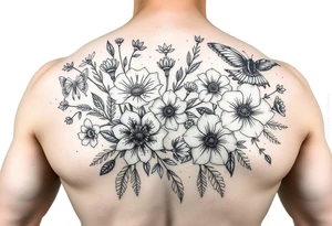 Beautiful wild flowers including wild animals and creatures for a leg sleeve tattoo idea