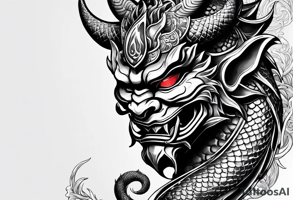 Oni Mask with a dragon wrapped around the outside tattoo idea