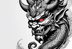 Oni Mask with a dragon wrapped around the outside tattoo idea