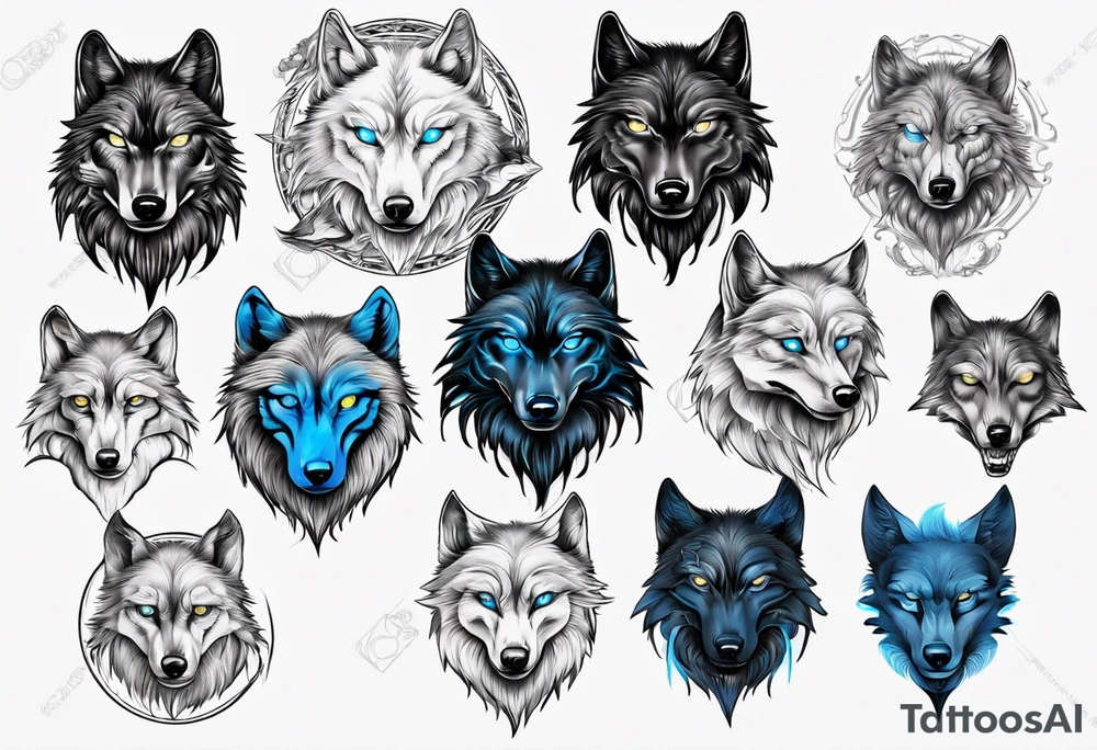 Dark wolf with blue eyes tattoo idea