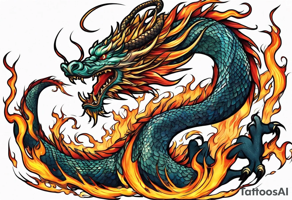 japanese dragon with flames tattoo idea