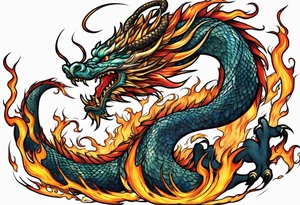 japanese dragon with flames tattoo idea