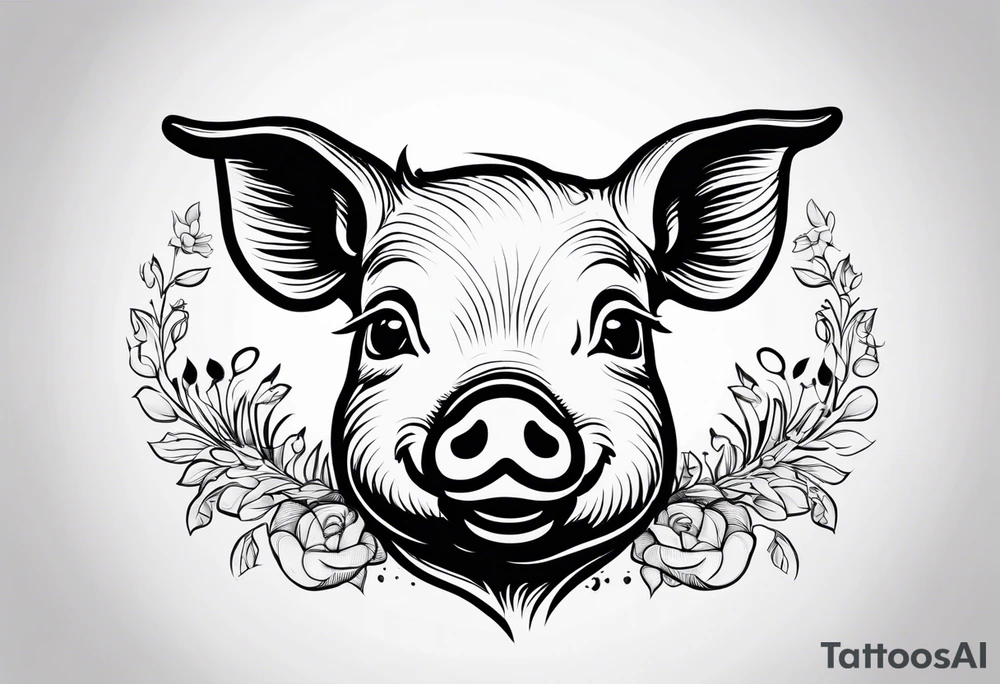cute pig or piglet.
with text: "friends not food" 

only very thin lines. no shading. black and white only. simple outline tattoo idea