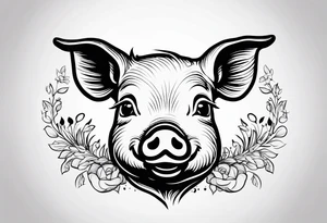 cute pig or piglet.
with text: "friends not food" 

only very thin lines. no shading. black and white only. simple outline tattoo idea