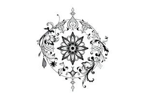 mytical shaman and mytolog style ornametn with ancient rhyme tattoo idea