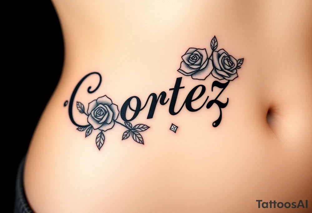 The name Cortez with roses and diamonds tattoo idea