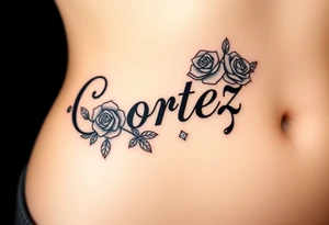 The name Cortez with roses and diamonds tattoo idea