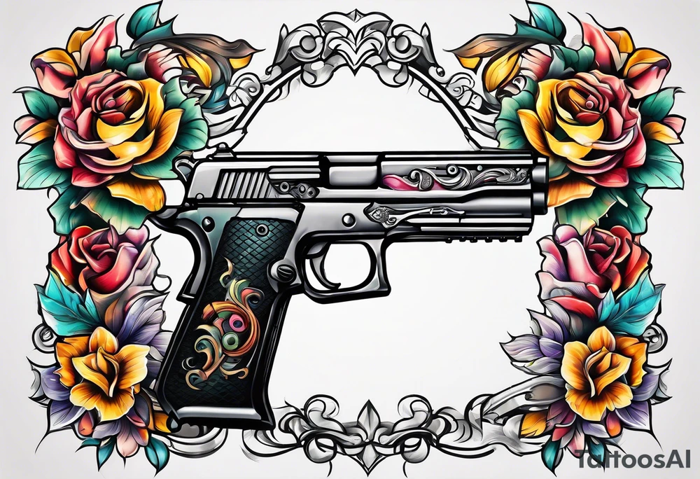 The letters AR with a pistol on each side tattoo idea