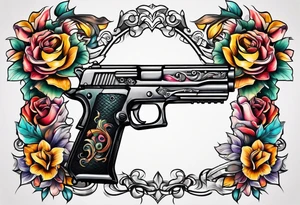 The letters AR with a pistol on each side tattoo idea