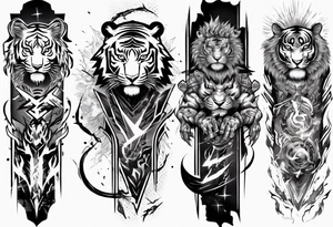 Tiger warrior with lightning and the sun for a forearm sleeve tattoo idea