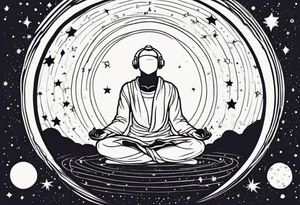 faceless human meditating in space among the stars and blackholes tattoo idea