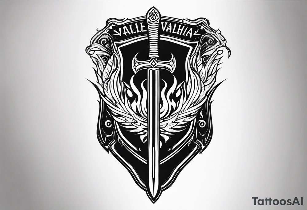 Valhalla sword shield fire tattoo idea