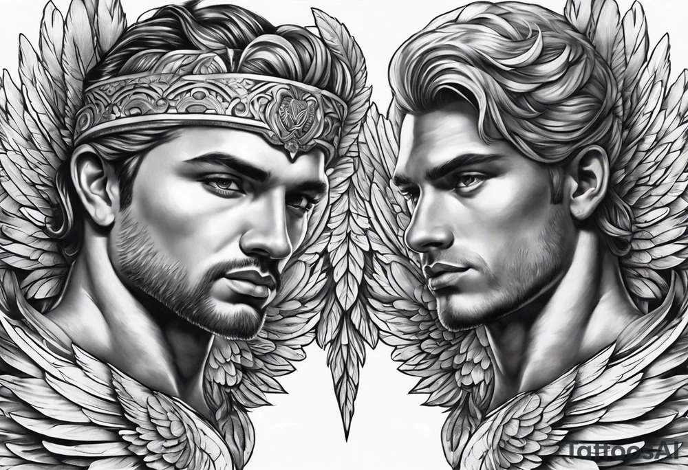 2 male guardian angels tattoo idea