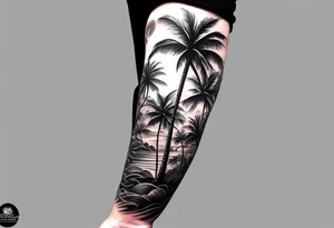 Detailed Palm tree arm sleeve tattoo idea