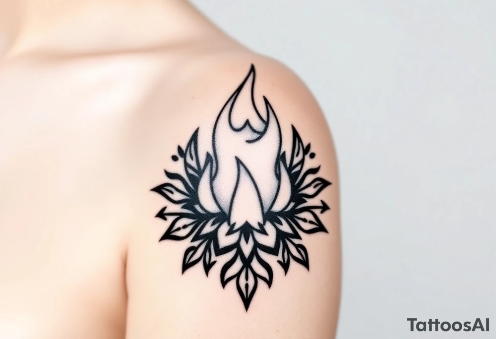 flame in a blooming roots circle tattoo idea