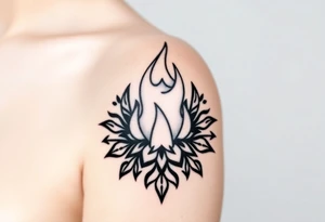flame in a blooming roots circle tattoo idea