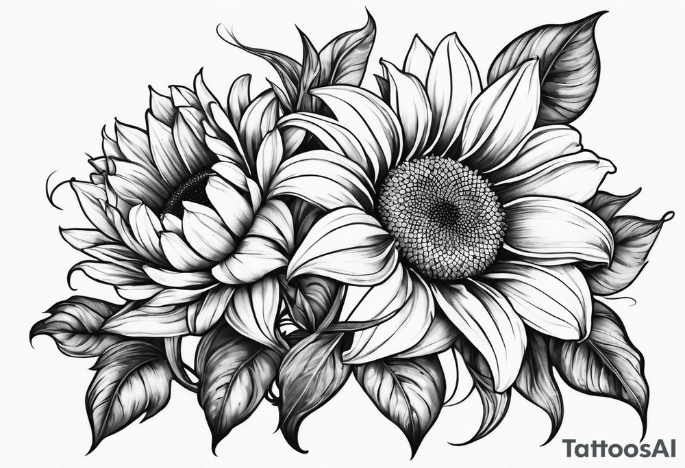Lilies and sunflowers tattoo idea