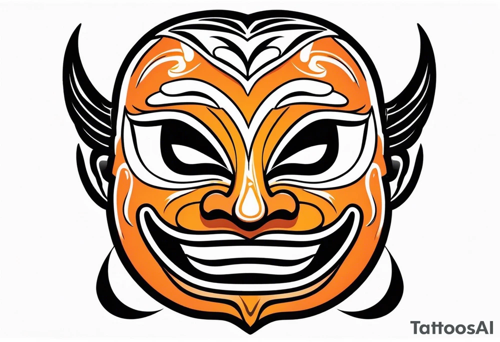Laughing mask that is orange and black simplistic tattoo idea