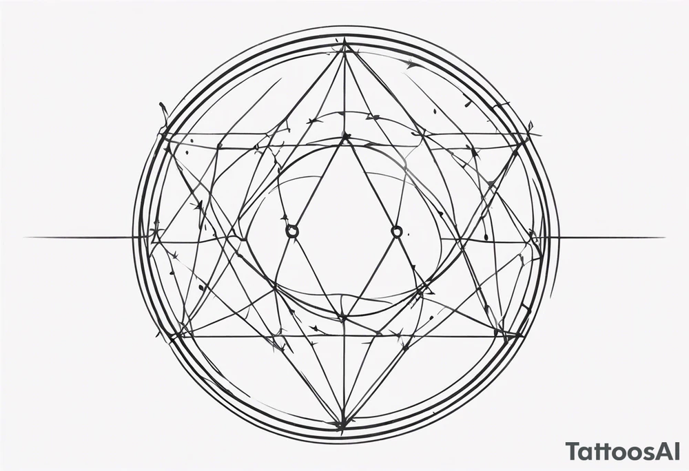 simple, text of scientific symbol big delta inside a thin barbed wire circle tattoo idea