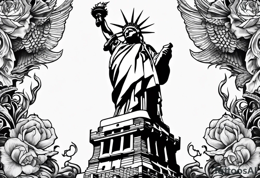 Hot Statue of Liberty with dragon wrap tattoo idea