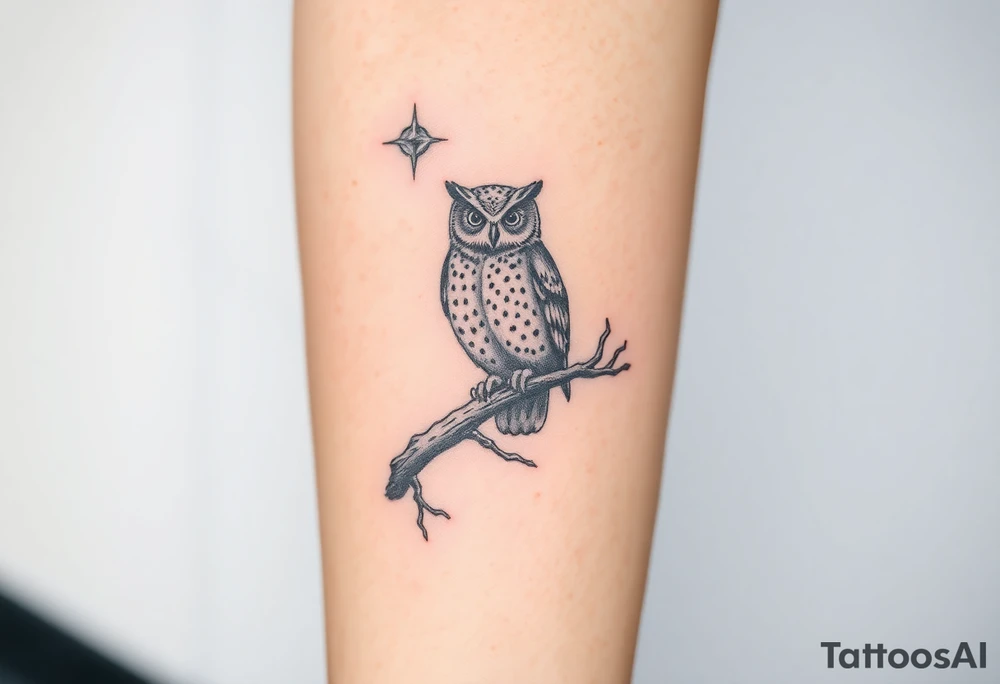 wise owl perched on ancient oak branch under starlit sky tattoo idea wise owl perched on ancient oak branch under starlit sky tattoo idea