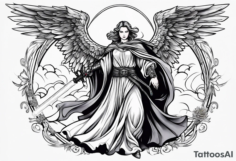 Angel with a lightsaber tattoo idea
