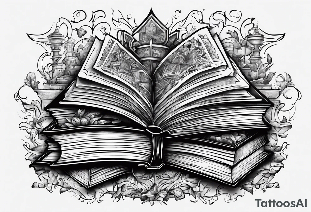Stack of books with jigsaw puzzle pieces tattoo idea