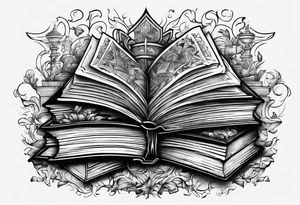 Stack of books with jigsaw puzzle pieces tattoo idea