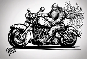 I want a detailed tattoo of a viking with flames driving an old motorcycle and i want the name “Viking Customs” to be in the tattoo tattoo idea
