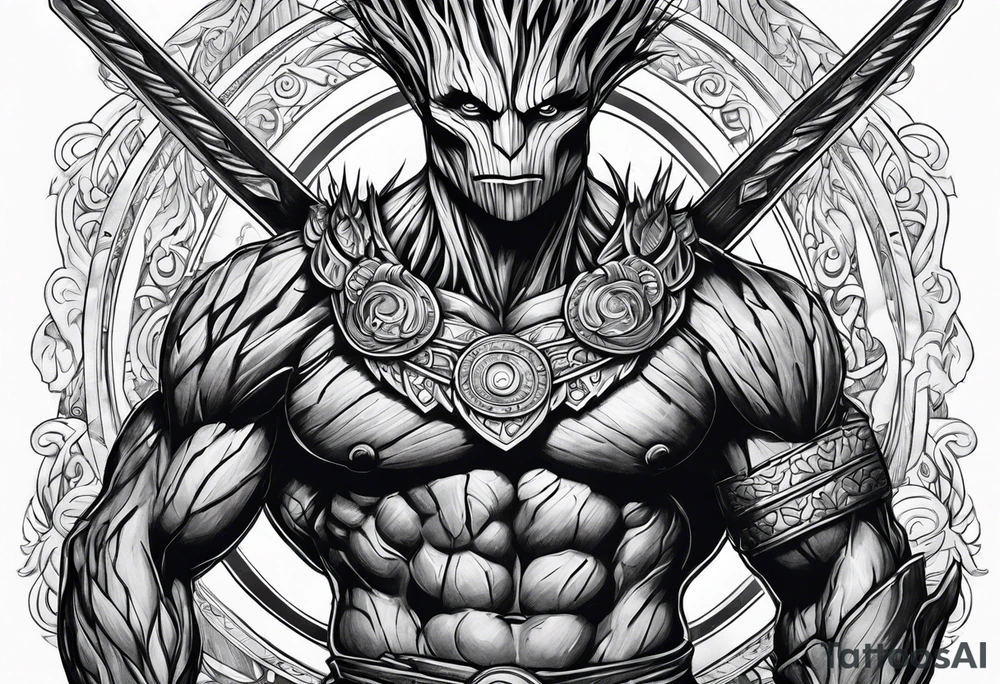 Groot greek warrior with sword on arm tattoo idea