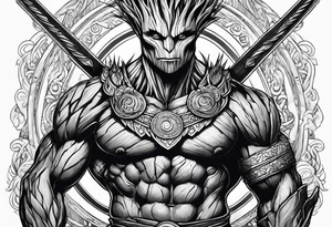 Groot greek warrior with sword on arm tattoo idea