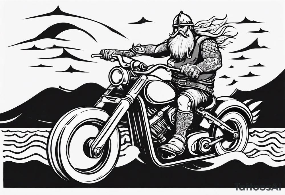 Viking riding a motorcycle along the beach tattoo idea
