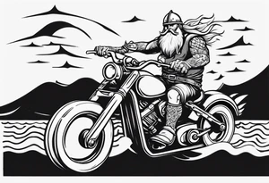Viking riding a motorcycle along the beach tattoo idea