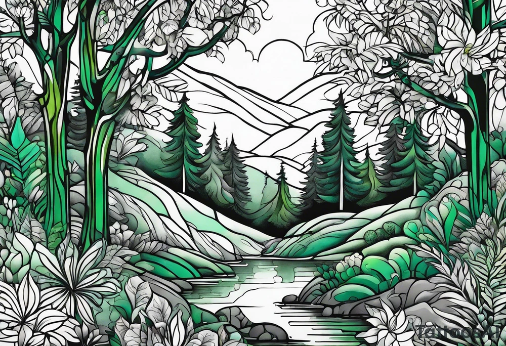 forest, green and black, no people tattoo idea