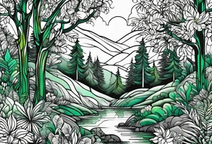 forest, green and black, no people tattoo idea