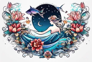 sea,, night, flower, tattoo idea