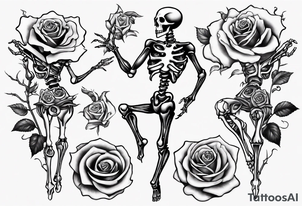 Dancing skeloton on a rose tattoo idea