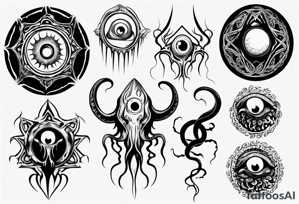 lovecraft them with eye and long tentacle tattoo idea
