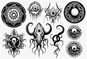 lovecraft them with eye and long tentacle tattoo idea
