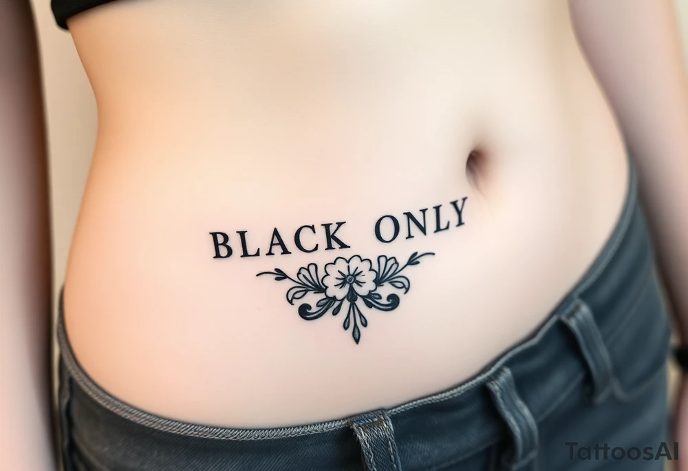 text reading "BLACK ONLY" across a womb tattoo decorated with spades tattoo idea
