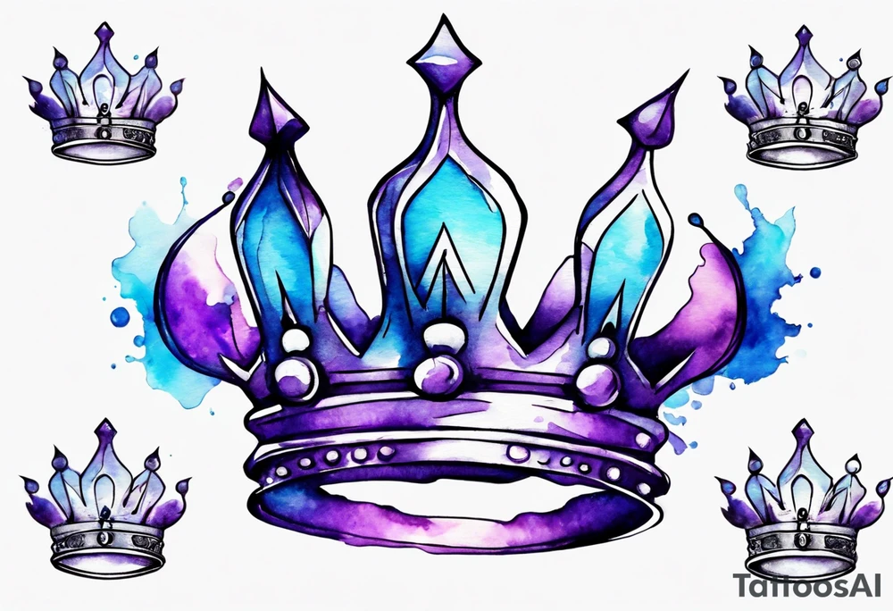 King’s crown on a water color back ground of purple and blue tattoo idea
