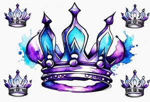 King’s crown on a water color back ground of purple and blue tattoo idea