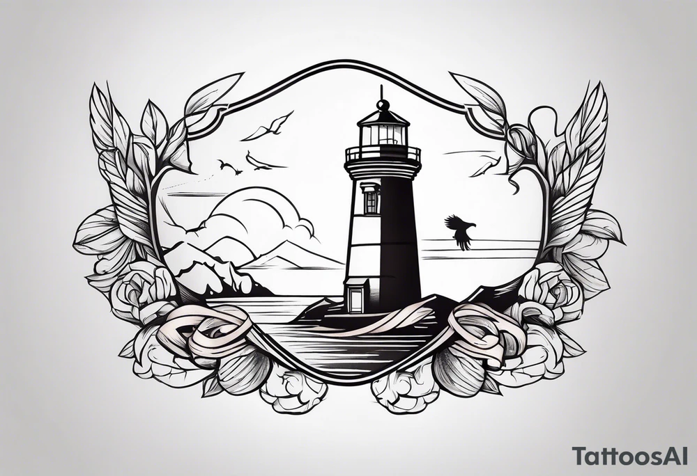 lighthouse, eagle and ribbon tattoo idea
