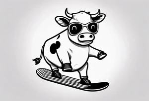 cow snowboarding wearing goggles, very simple linework tattoo idea