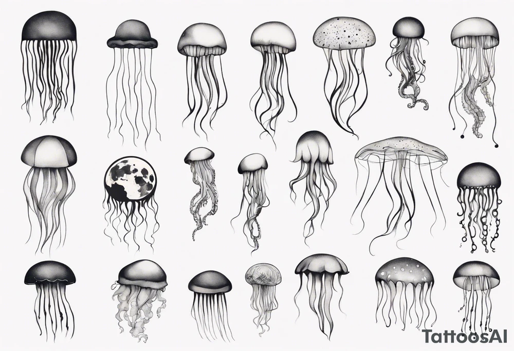 1 jellyfish swimming in front of the moon tattoo idea