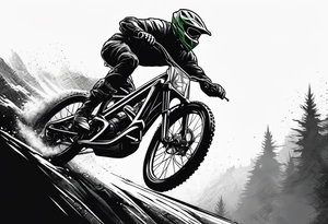 Green goblin riding a full suspension carbon fiber mountain bike tattoo idea